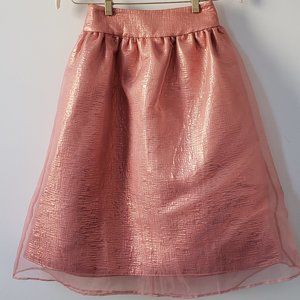 Metallic pink mid skirt with sheer shimmer overlay